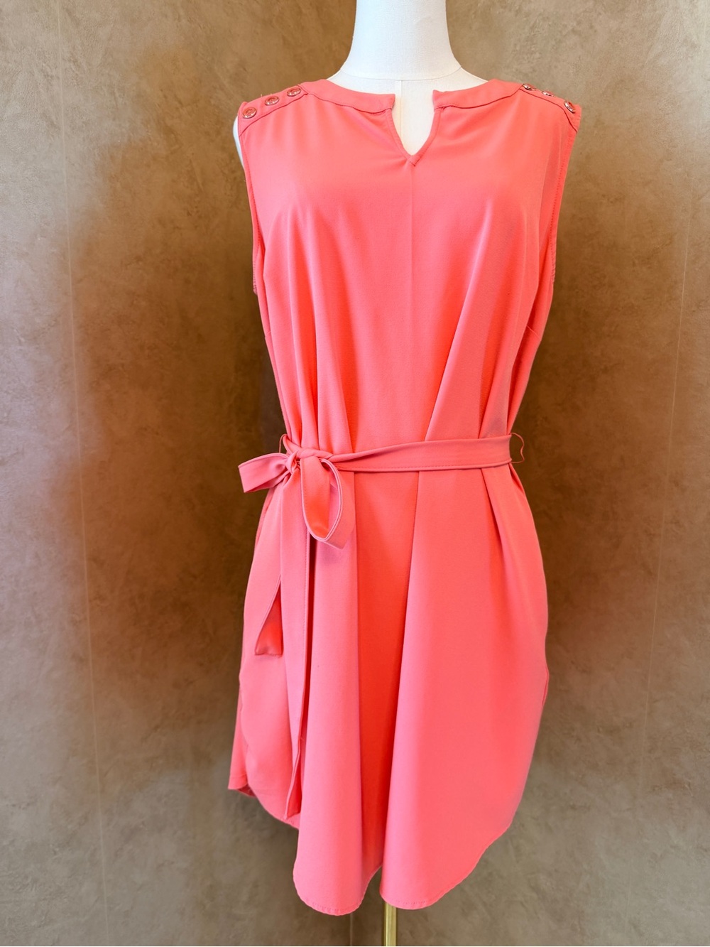 New York & Company Coral Sleeveless Belted Midi Dress